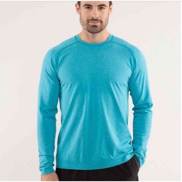 Lululemon Metal Vent Long Sleeve Shirt Aqua Blue Large FLAW - Picture 1 of 7